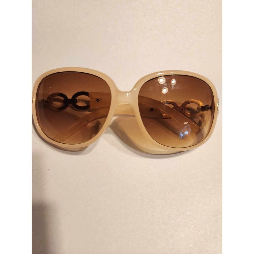 Oversized Rounded Sunglasses Nude Peach Frame Gold Chain Link Detail Gradient